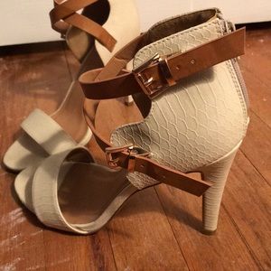 Nude heels with brown straps